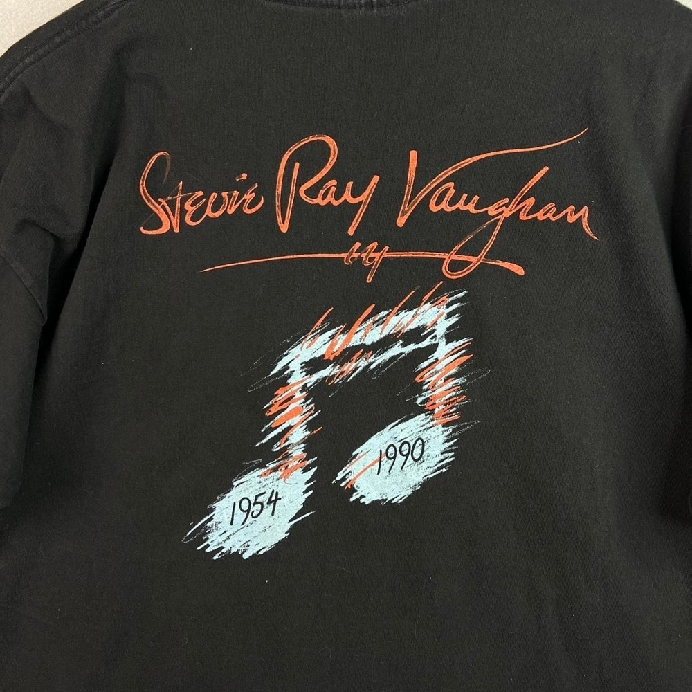Vintage Stevie Ray Vaughan Memorial 1954-1990 Black Graphic Band T-Shirt - Picture 6 of 8